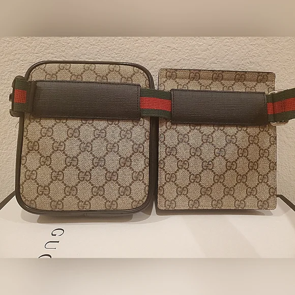 LIKE NEW- Gucci Double Web Belt Bag - Picture 6 of 16